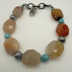 Carolyn Pollack Bracelet Sterling Silver Faceted Gemstone Adj 6.75 to 7.5"